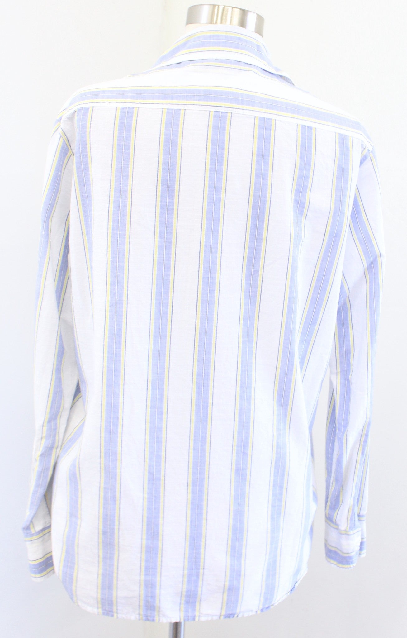 Frank and Eileen Eileen Striped V Neck Button Down Shirt Blouse XS Blue Yellow