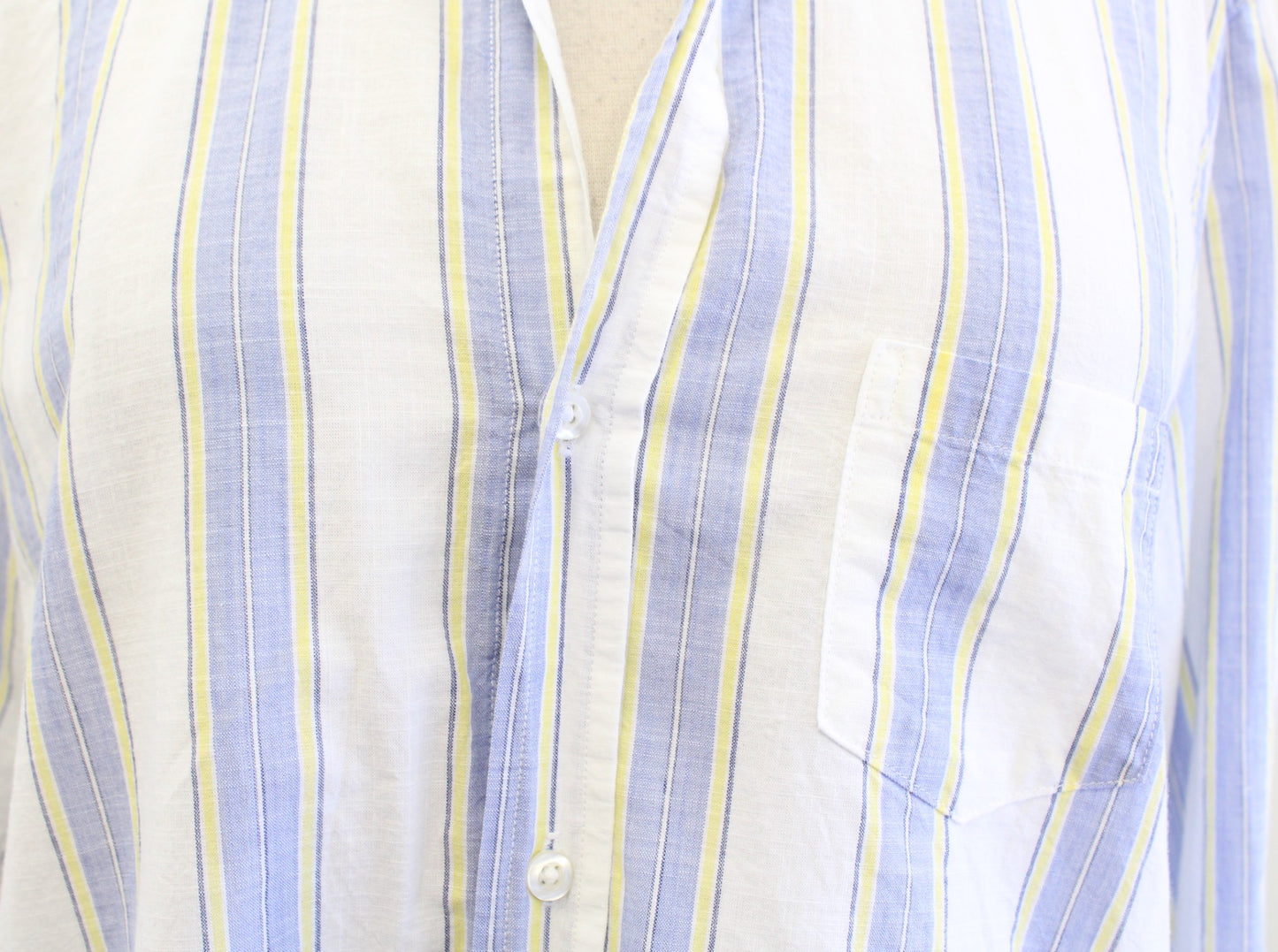 Frank and Eileen Eileen Striped V Neck Button Down Shirt Blouse XS Blue Yellow