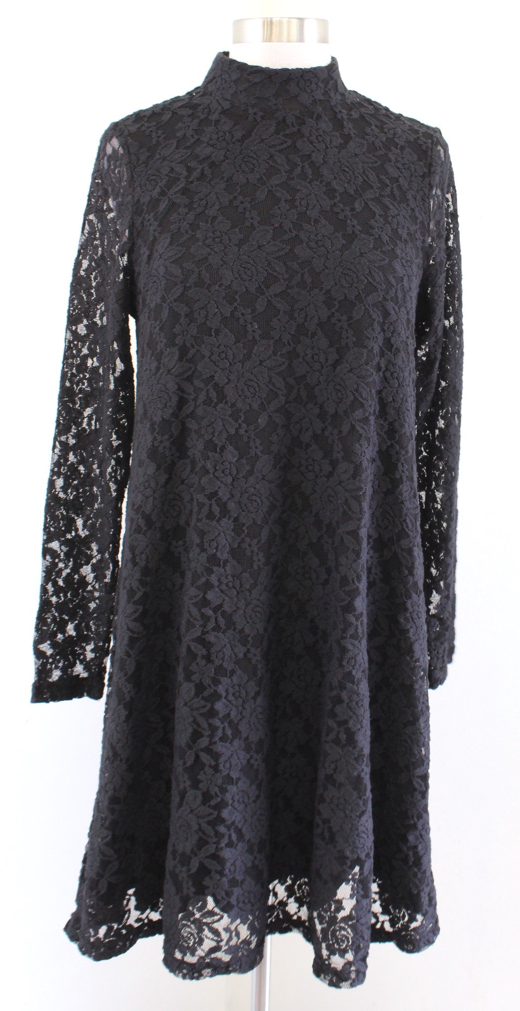 Tyler Boe Black Floral Lace Mock Neck Shift Swing Dress Size S Long Sleeve