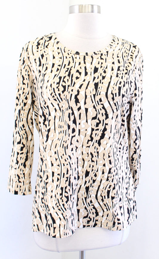 J McLaughlin Tan Black White Leopard Print Catalina Cloth Top Blouse Size L