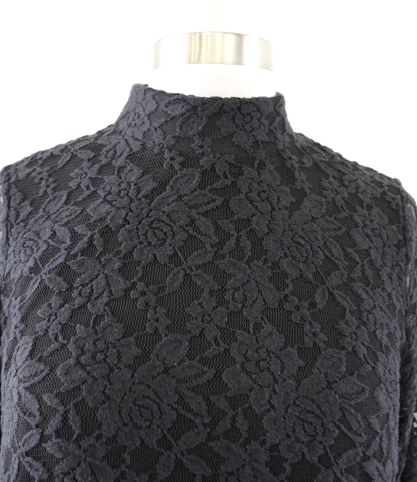 Tyler Boe Black Floral Lace Mock Neck Shift Swing Dress Size S Long Sleeve
