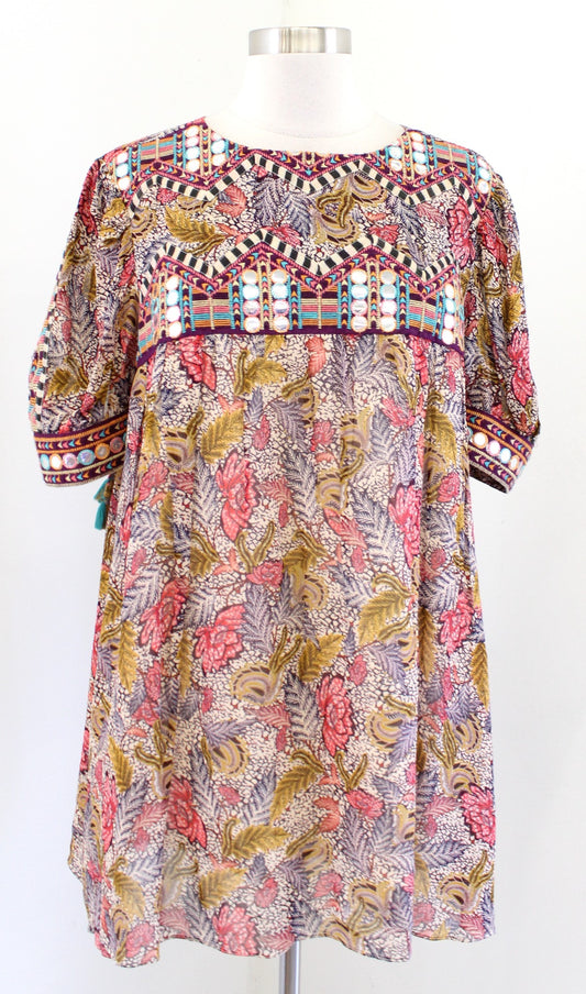 NWT Verb by Pallavi Singhee Anthropologie Embroidered Tunic Top Blouse Size L