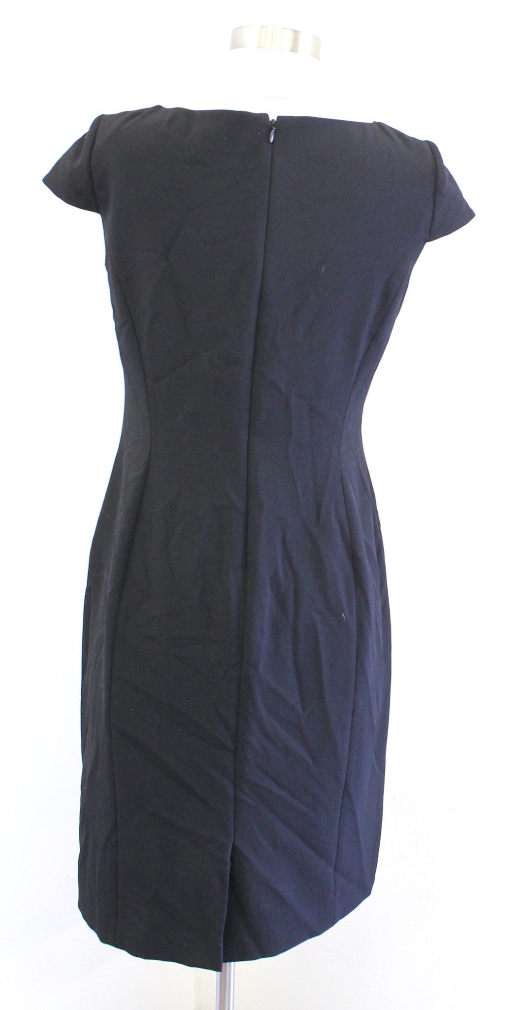 Tahari ASL Levine Black Ruched Asymmetric Neckline Cap Sleeve Sheath Dress Sz 4