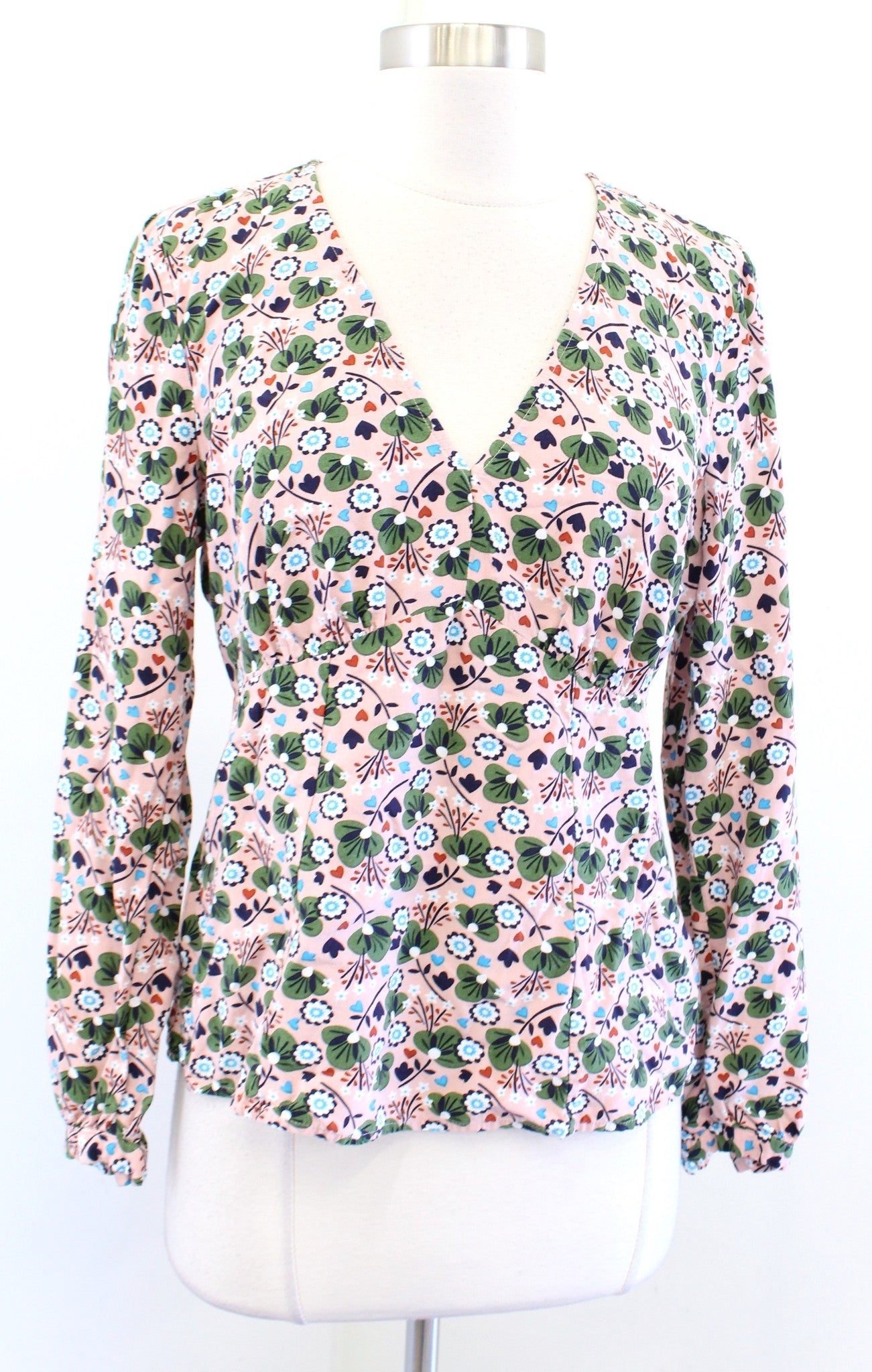 Boden Romantic Bloom Floral Print V Neck Long Sleeve Top Blouse Size US 8R 8