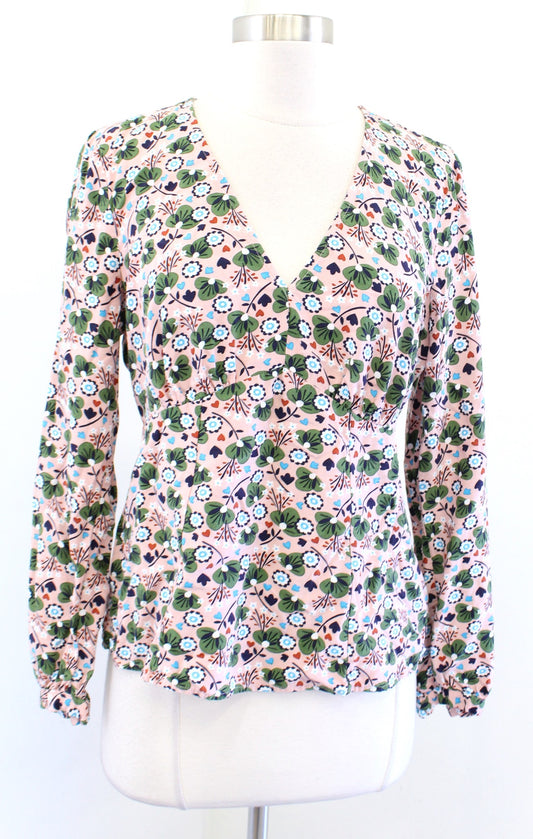 Boden Romantic Bloom Floral Print V Neck Long Sleeve Top Blouse Size US 8R 8