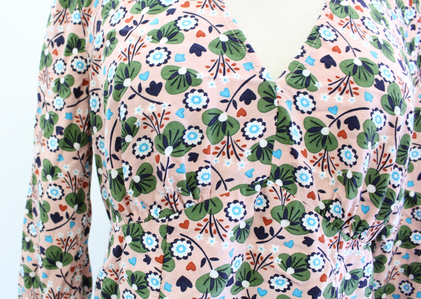 Boden Romantic Bloom Floral Print V Neck Long Sleeve Top Blouse Size US 8R 8