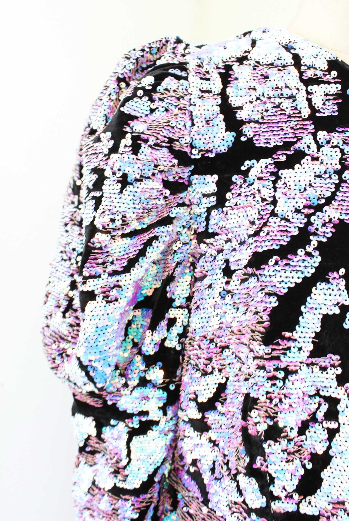 ASOS Velvet Iridescent Sequin One Shoulder Puff Sleeve Cocktail Party Dress 12