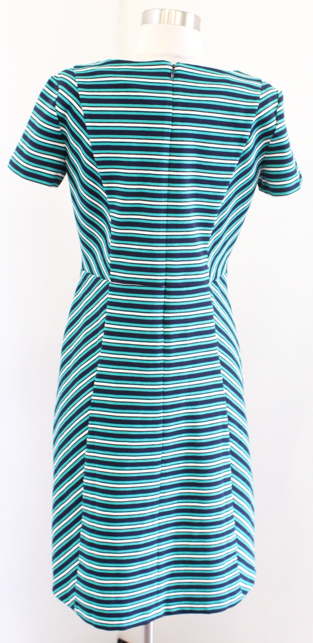 NWT Talbots Green Navy Blue Striped Short Sleeve Knit A Line Dress Size PM MP