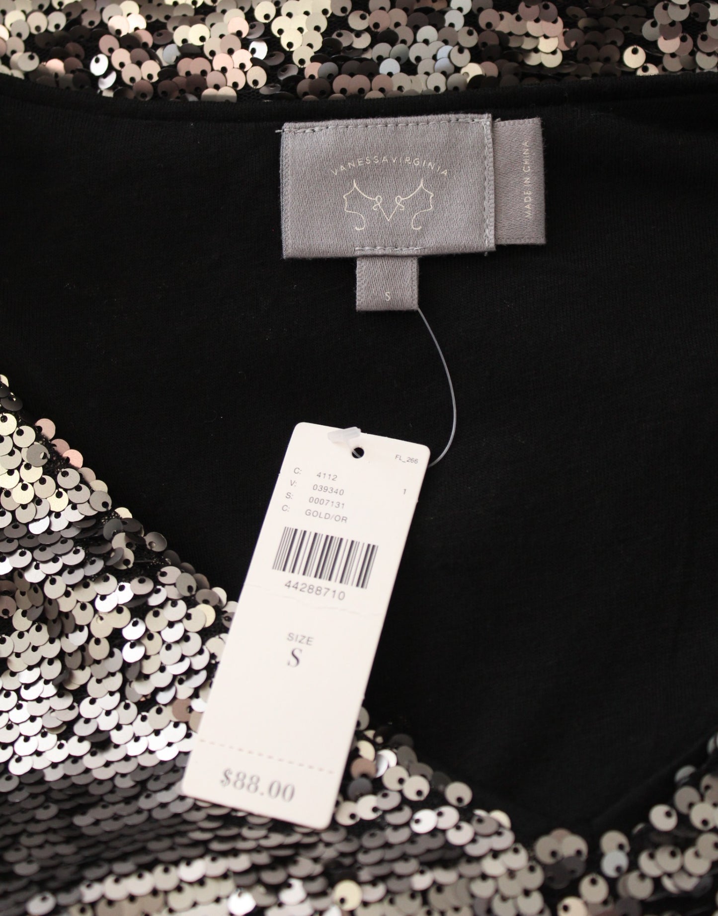NWT Vanessa Virginia Anthropologie Pewter Sequin V Neck Top Blouse Size S
