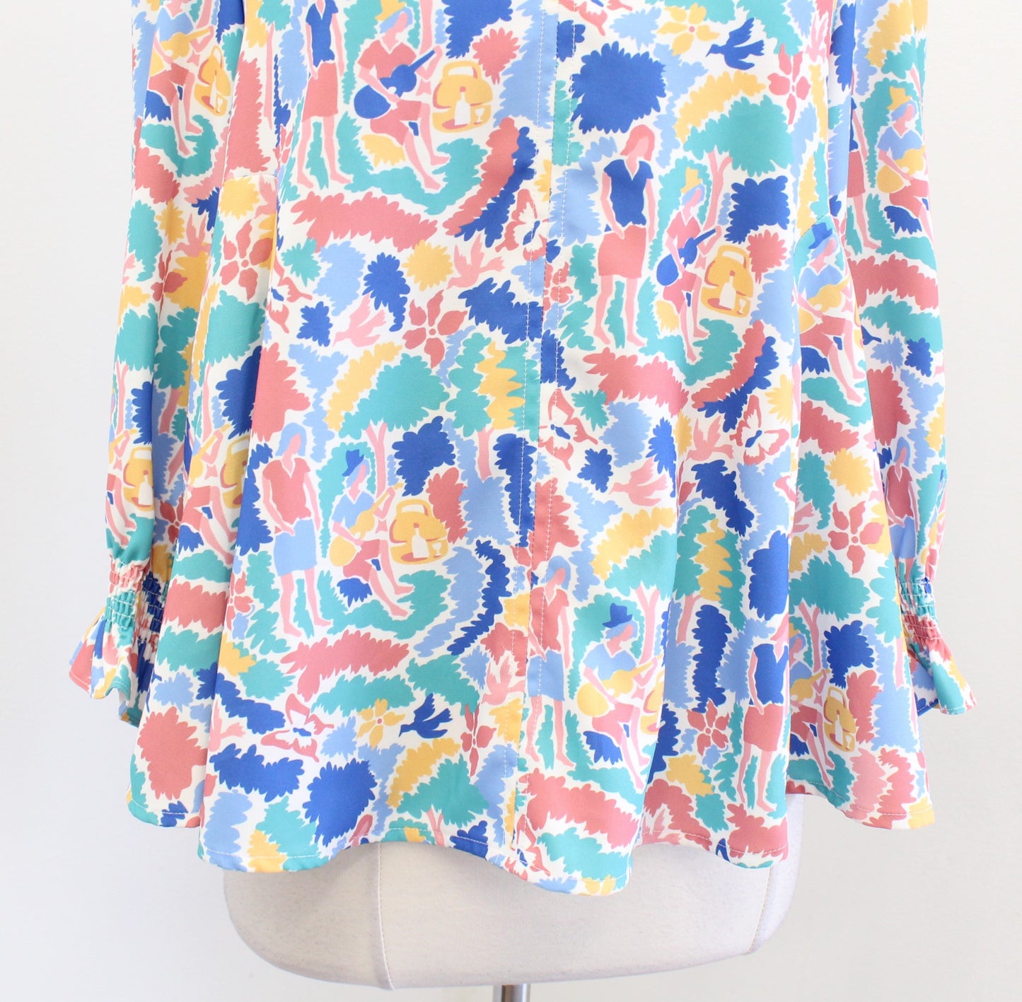 Tuckernuck Womens Easton Cabana Novelty Print V Neck Flared Top Blouse Size S