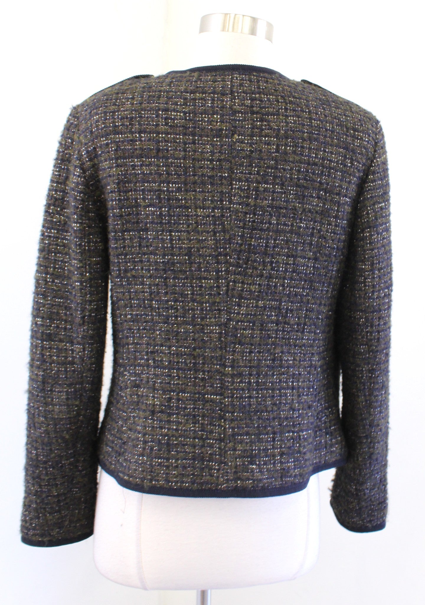 Talbots Knit in Italy Olive Green Navy Blue Tweed Blazer Jacket Size 6 Alpaca