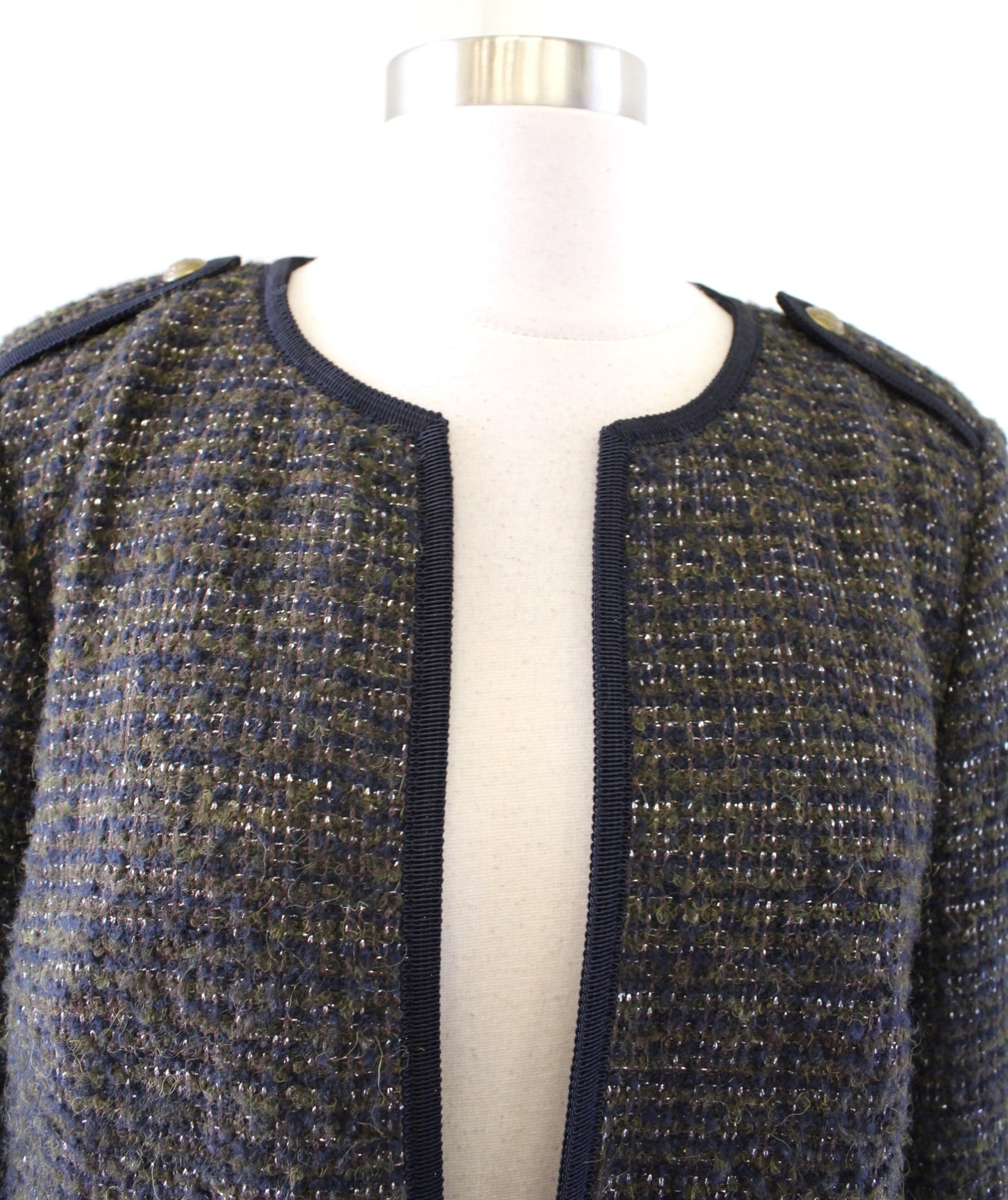 Talbots Knit in Italy Olive Green Navy Blue Tweed Blazer Jacket Size 6 Alpaca