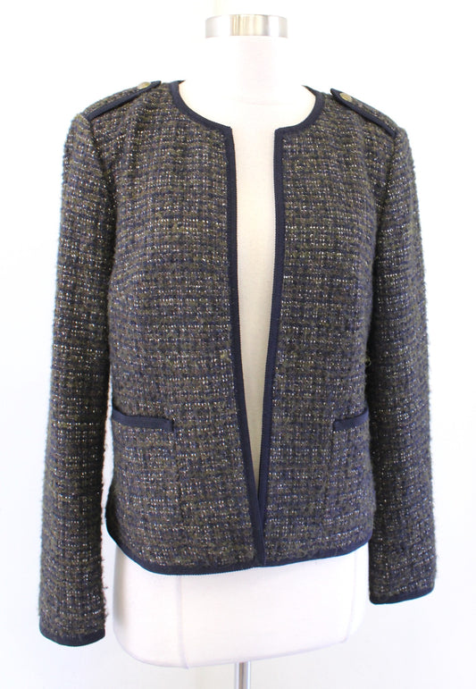 Talbots Knit in Italy Olive Green Navy Blue Tweed Blazer Jacket Size 6 Alpaca