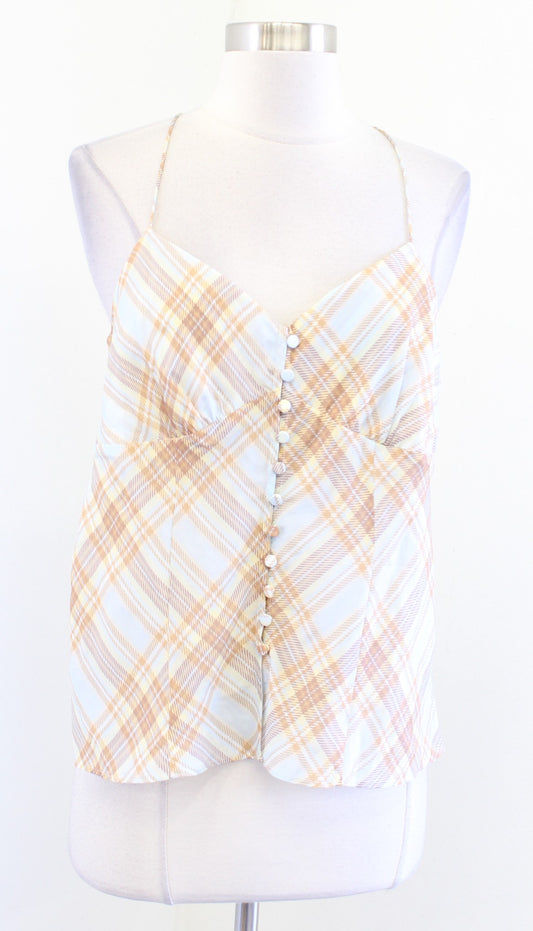 NWT J Crew Button Front Camisole in Golden Hour Tartan Plaid Sz M Cami Tank Top