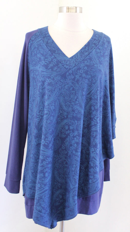 NWT Soft Surroundings Arpina Blue Asymmetric Layered Look Knit Paisley Top sz XL