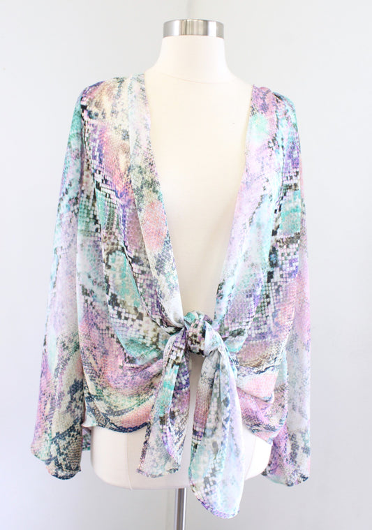 Show Me Your Mumu Felicity Snakeskin Print Tie Front Kimono Top Blouse Size S
