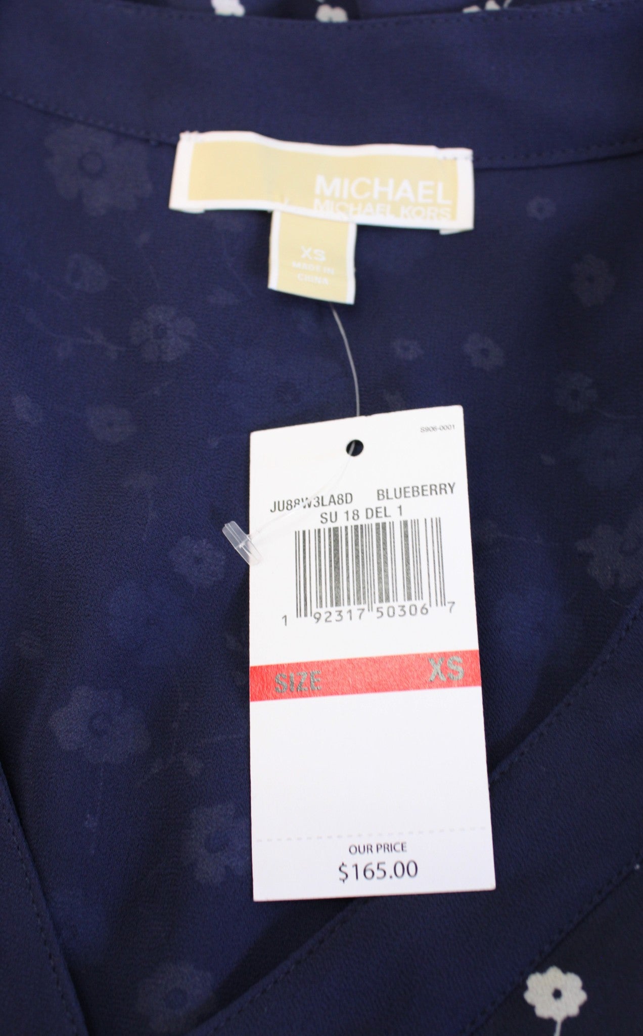 NWT $165 Michael Kors Blue Floral V Neck Smocked Waist Flounce Hem Dress Size XS