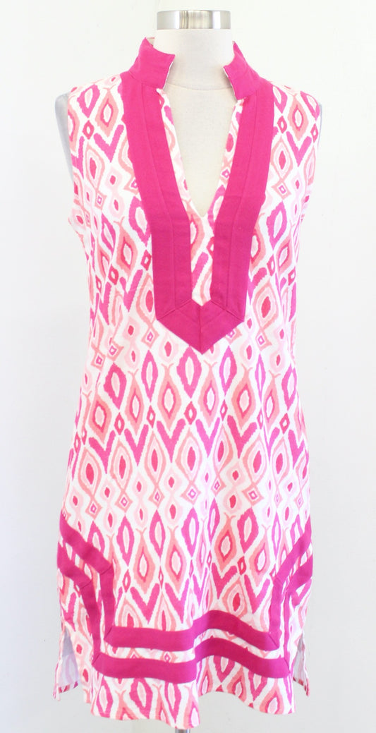 NWT Sail to Sable Pink Coral Ikat Print Linen Blend Classic Tunic Dress Size XS