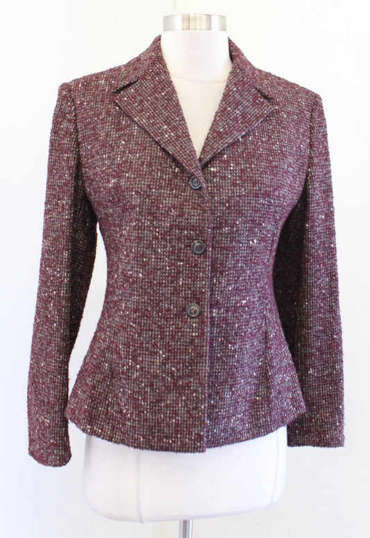 Vtg Piazza Sempione Burgundy Tweed Wool Alpaca Blend Blazer Jacket It 46 / S ?