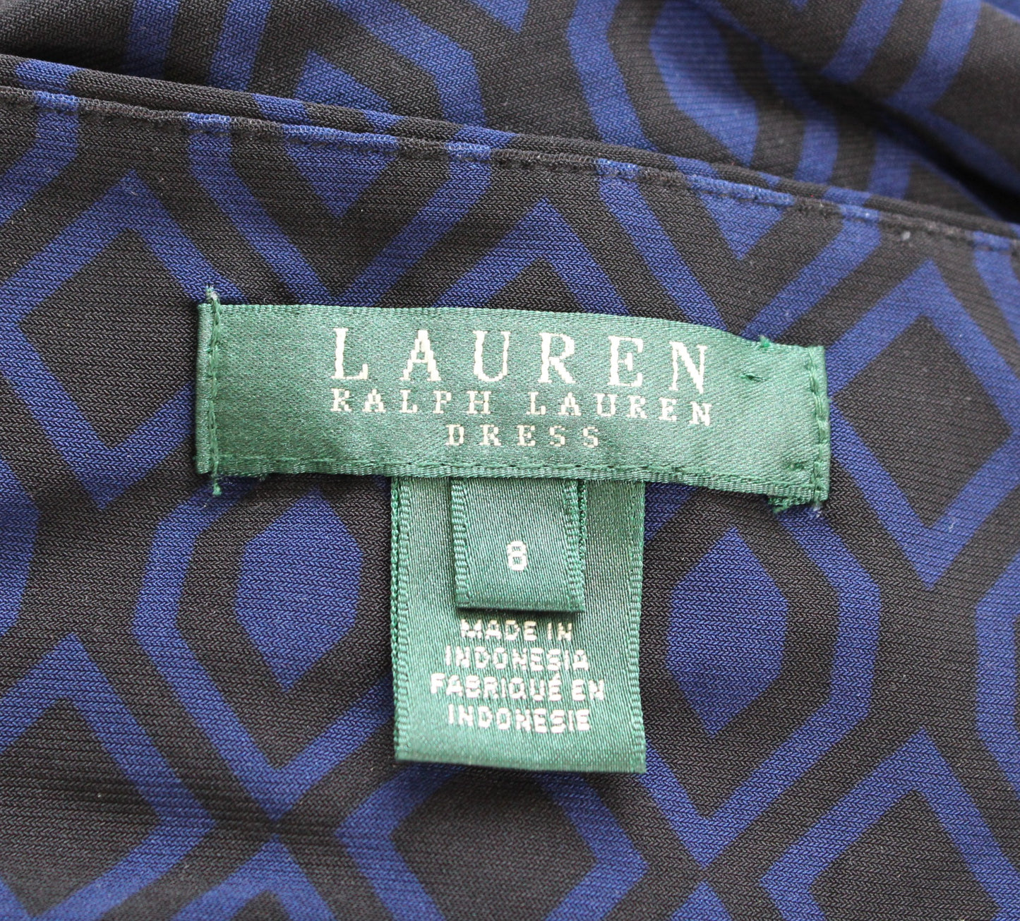 Lauren Ralph Lauren Navy Blue Black Geometric Print Ruched Wiggle Dress Sheath 8