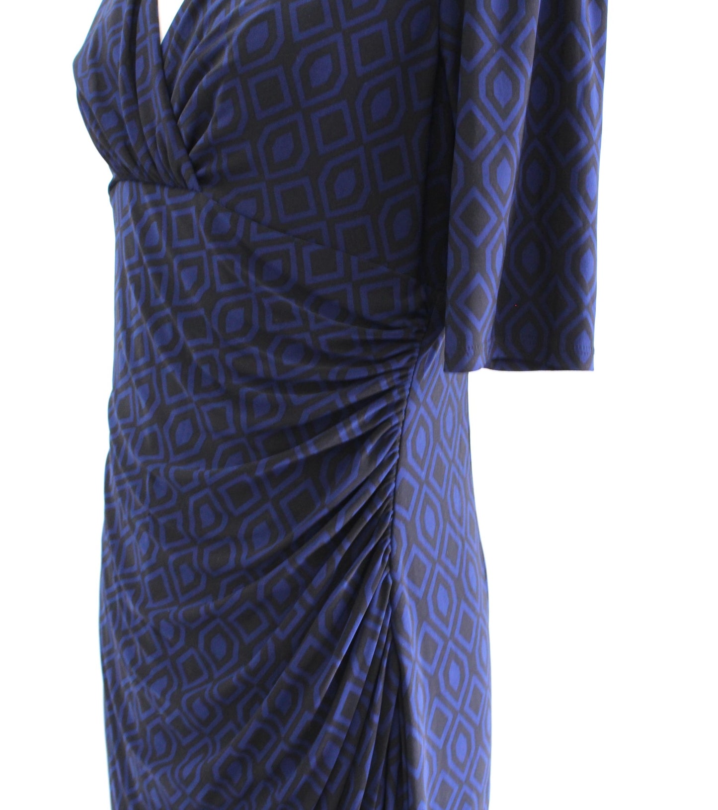 Lauren Ralph Lauren Navy Blue Black Geometric Print Ruched Wiggle Dress Sheath 8