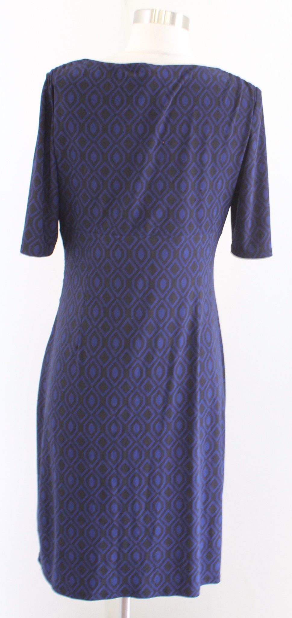 Lauren Ralph Lauren Navy Blue Black Geometric Print Ruched Wiggle Dress Sheath 8