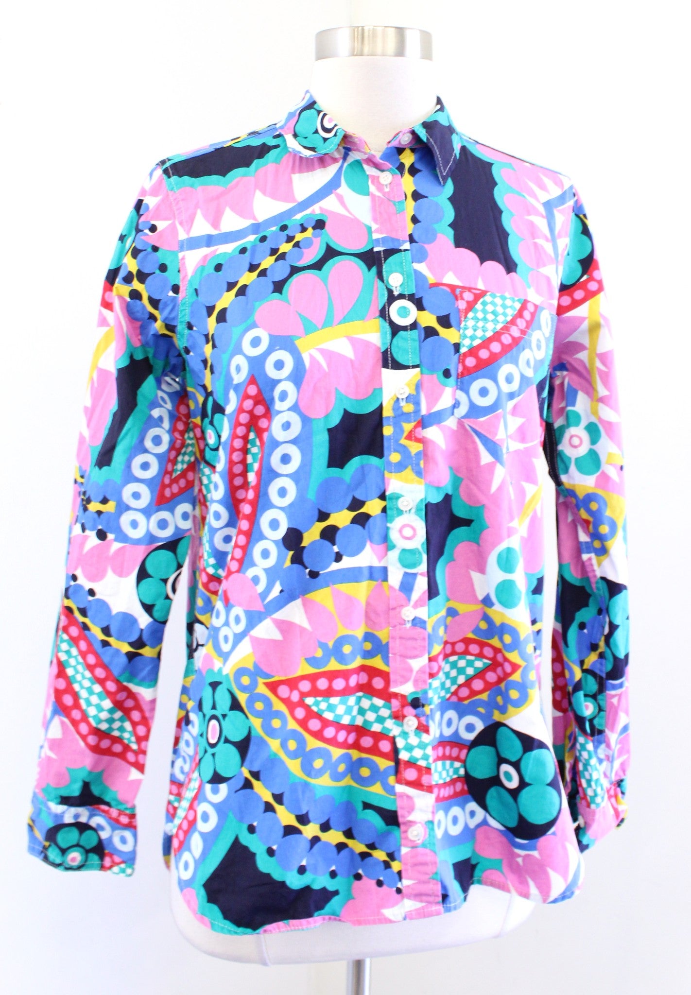 J Crew Classic Boy Fit Shirt in Ratti Kaleidoscope Print Size 6 Abstract Blouse Long Sleeve