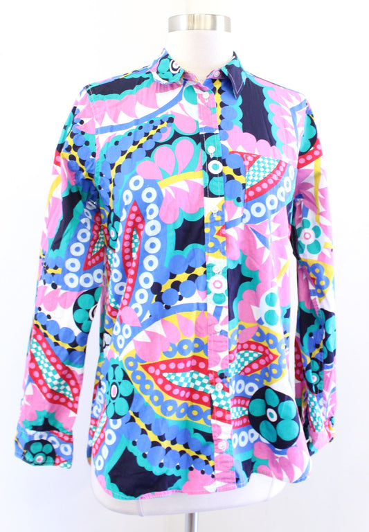 J Crew Classic Boy Fit Shirt in Ratti Kaleidoscope Print Size 6 Abstract Blouse Long Sleeve