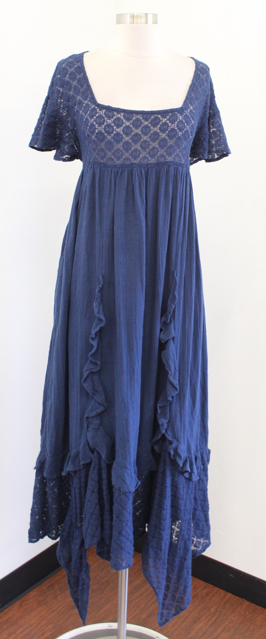 Free People Bring the Romance Lace Asymmetrical Hem Maxi Dress Size XS Boho