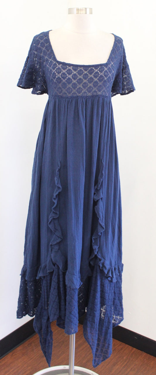 Free People Bring the Romance Lace Asymmetrical Hem Maxi Dress Size XS Boho