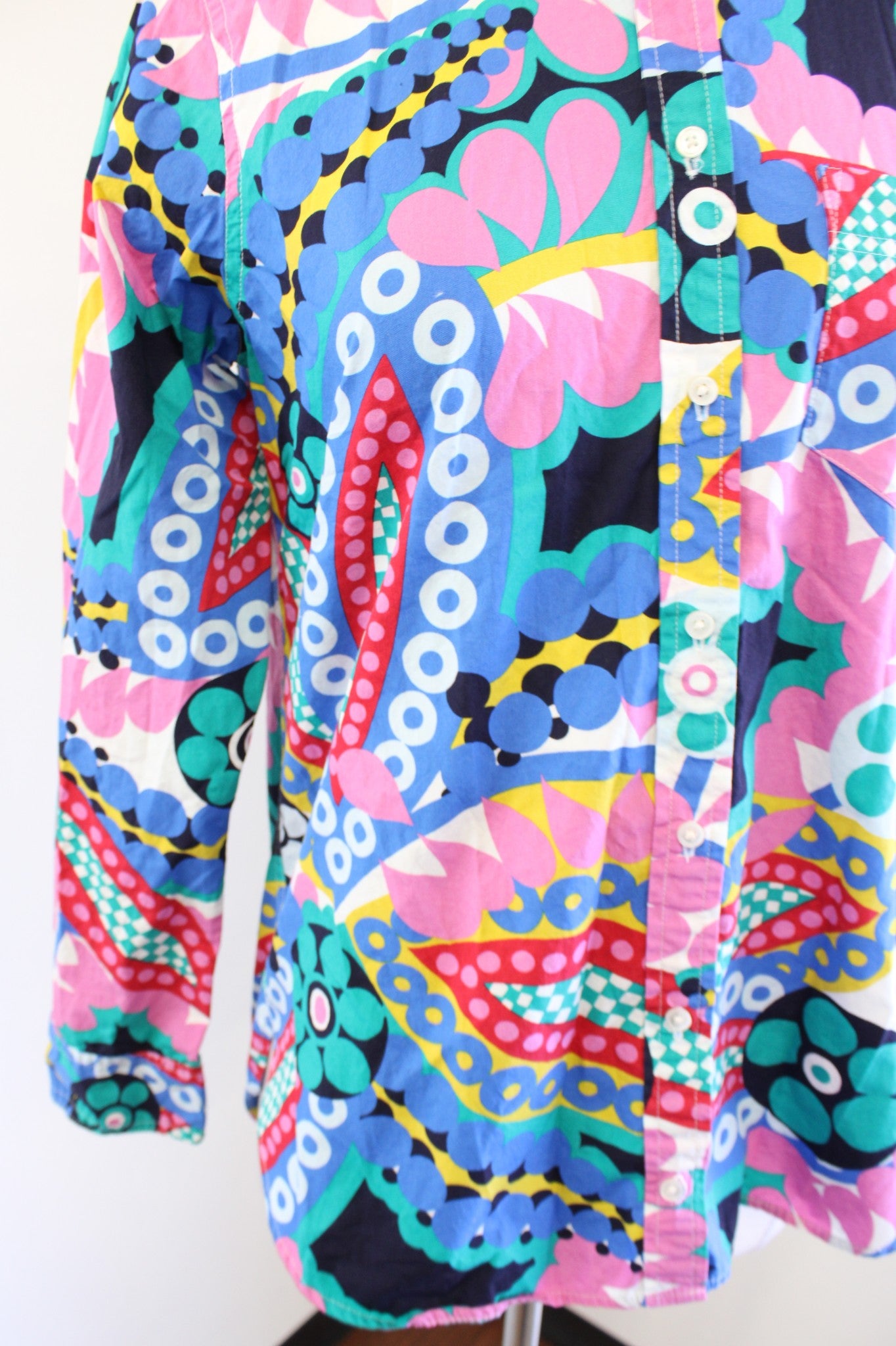 J Crew Classic Boy Fit Shirt in Ratti Kaleidoscope Print Size 6 Abstract Blouse Long Sleeve