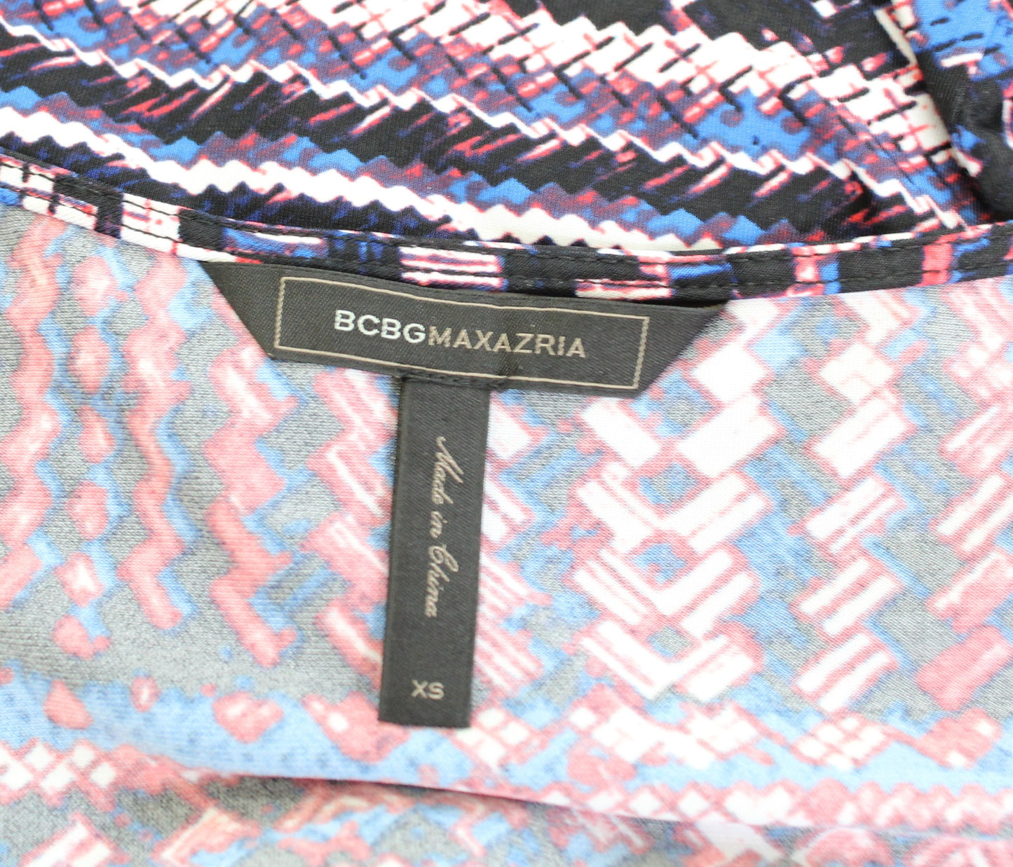 BCBG Max Azria Adele Black Blue Red Geometric Print Jersey Wrap Tie Dress Sz XS
