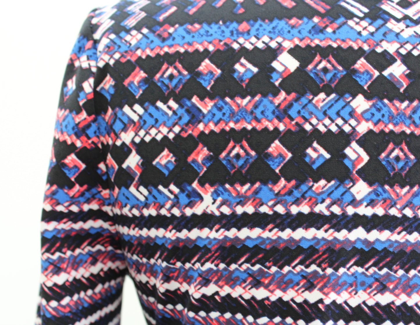 BCBG Max Azria Adele Black Blue Red Geometric Print Jersey Wrap Tie Dress Sz XS