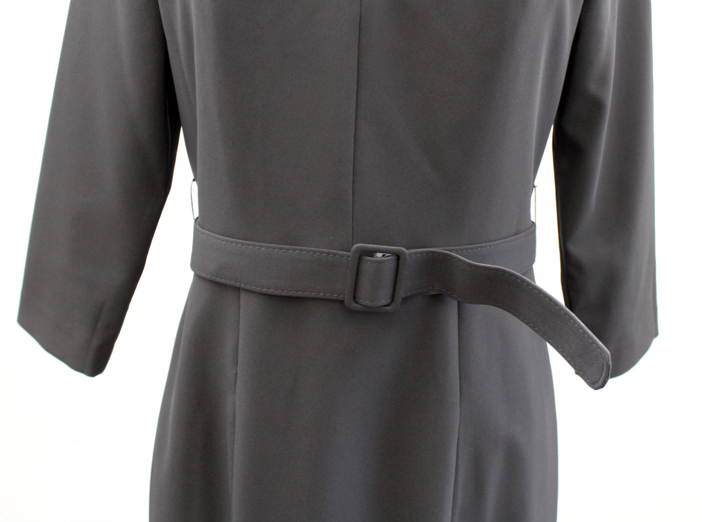 Kay Unger Solid Black Swan Neck Midi Sheath Dress Size 8 Belted Career Office
