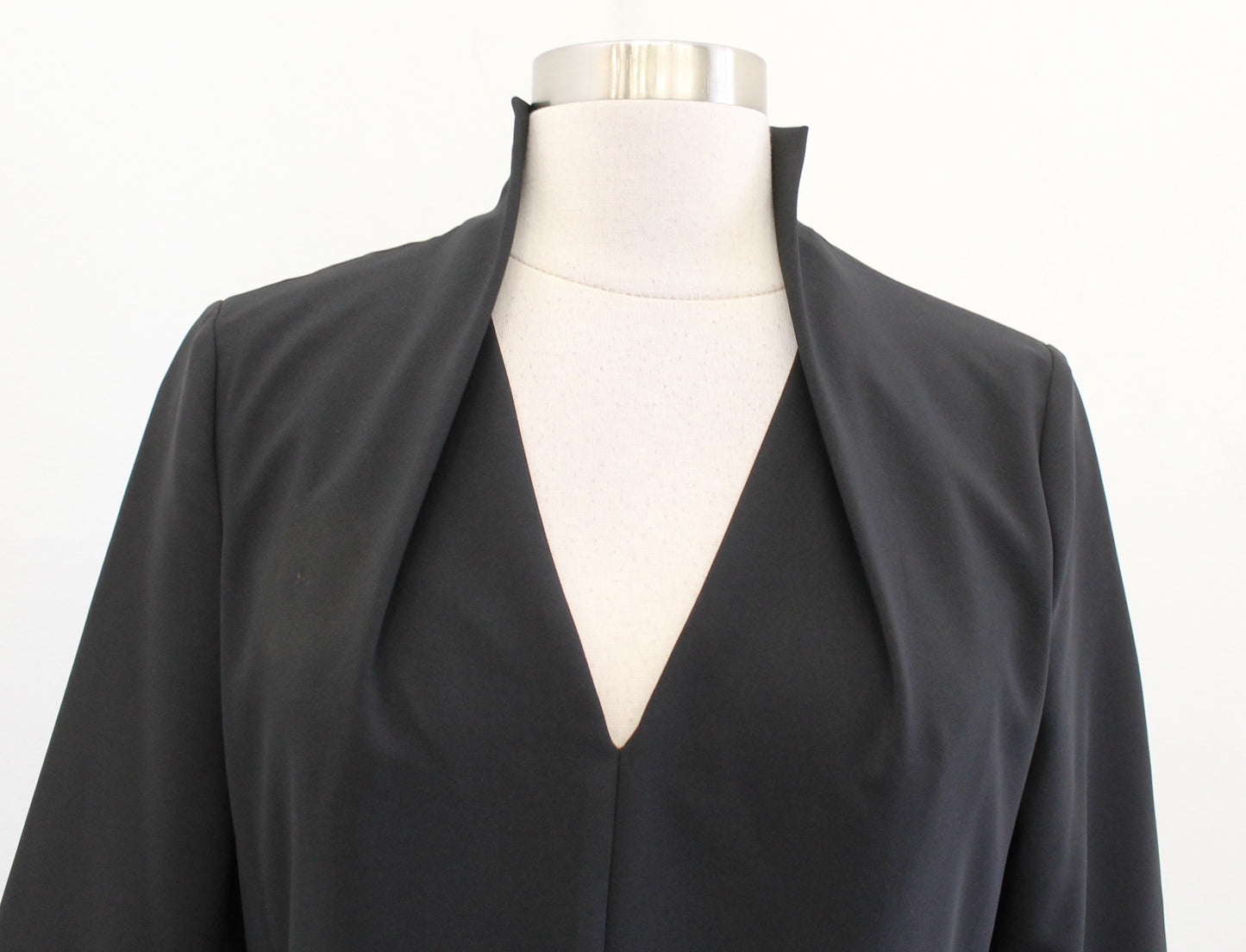 Kay Unger Solid Black Swan Neck Midi Sheath Dress Size 8 Belted Career Office