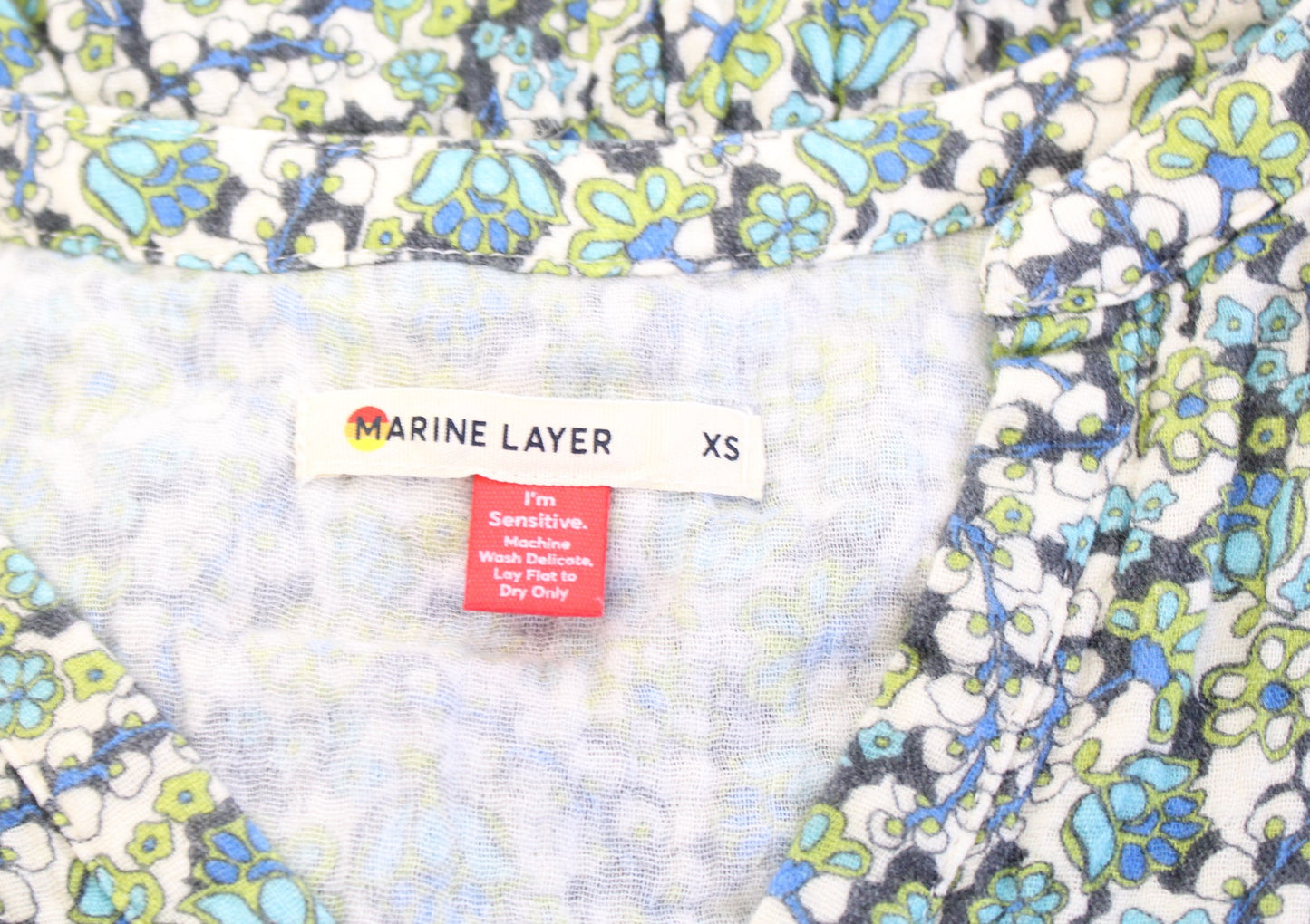 Marine Layer Jamie Gauzy Short Sleeve Floral Mini Dress Size XS Green Blue