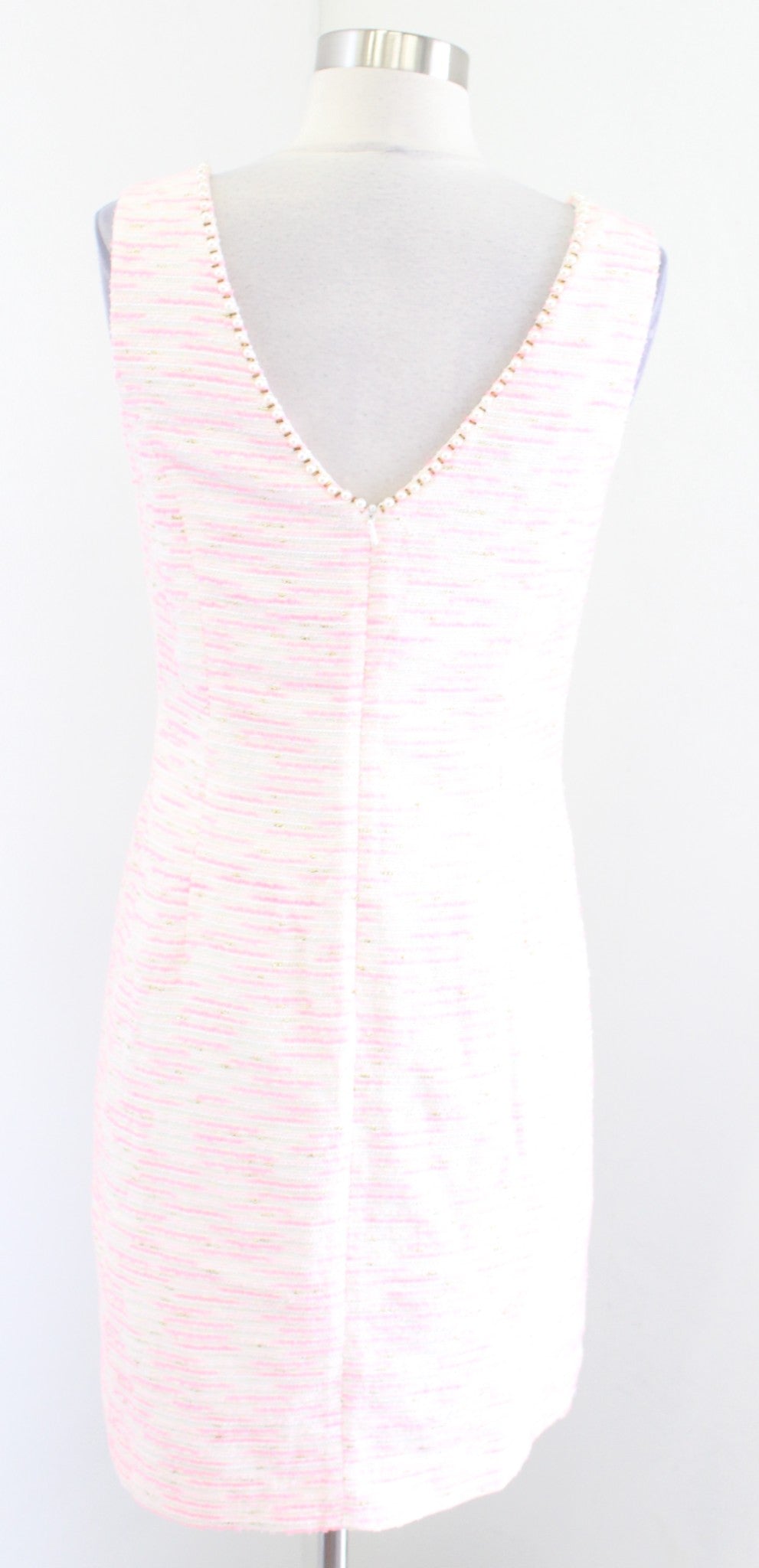 Lilly Pulitzer Laidley Sparkle Pink Boucle Tweed Pearl Trim Sheath Dress Size 4