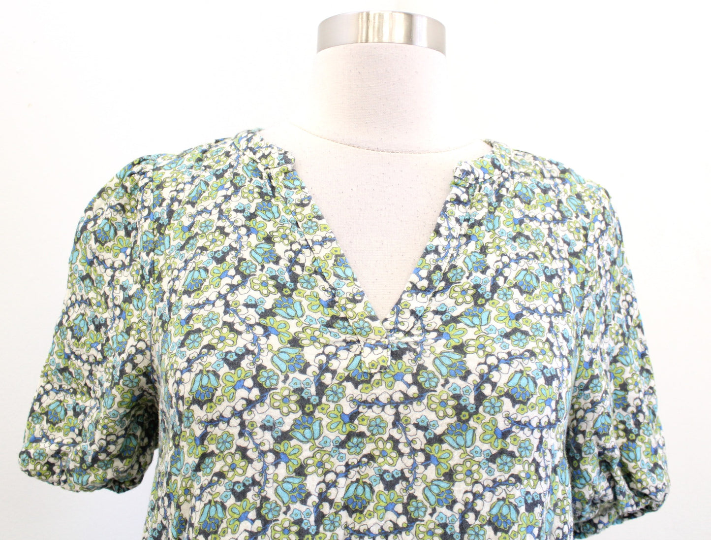 Marine Layer Jamie Gauzy Short Sleeve Floral Mini Dress Size XS Green Blue