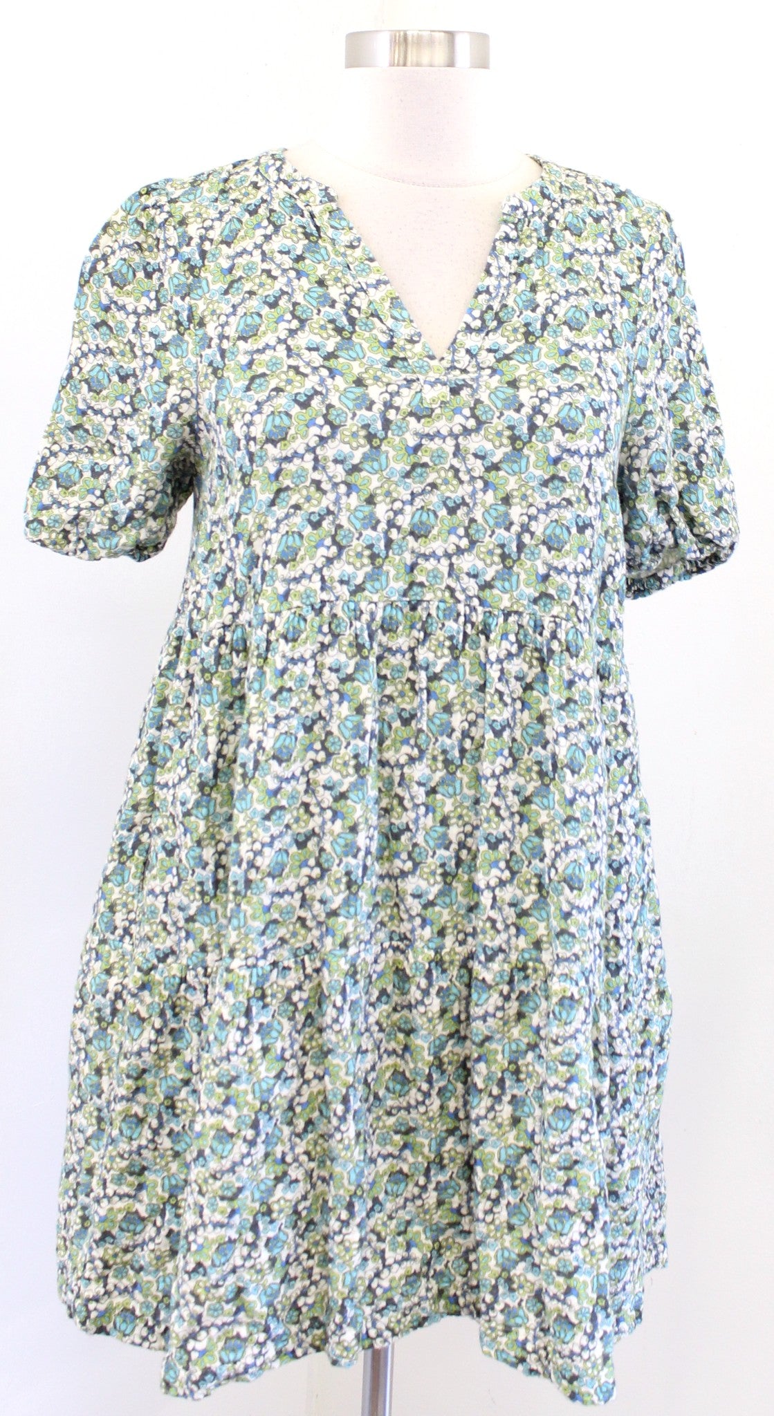 Marine Layer Jamie Gauzy Short Sleeve Floral Mini Dress Size XS Green Blue