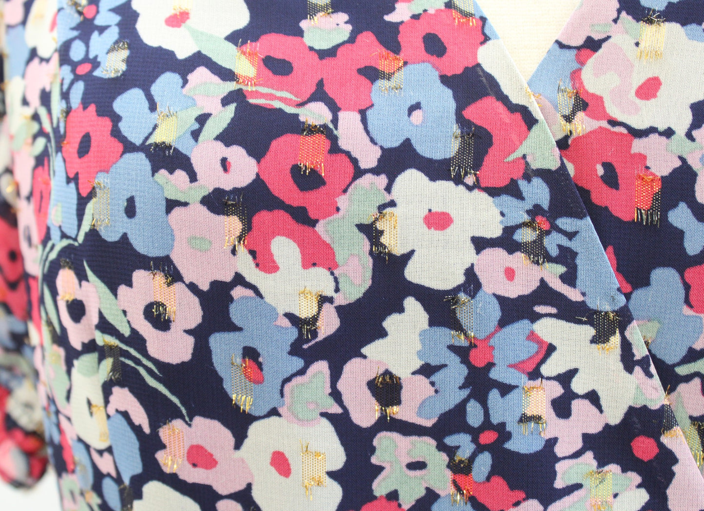 Tahari ASL Levine Blue Multi Floral Faux Wrap Tie Waist Ruffle Dress Size 6