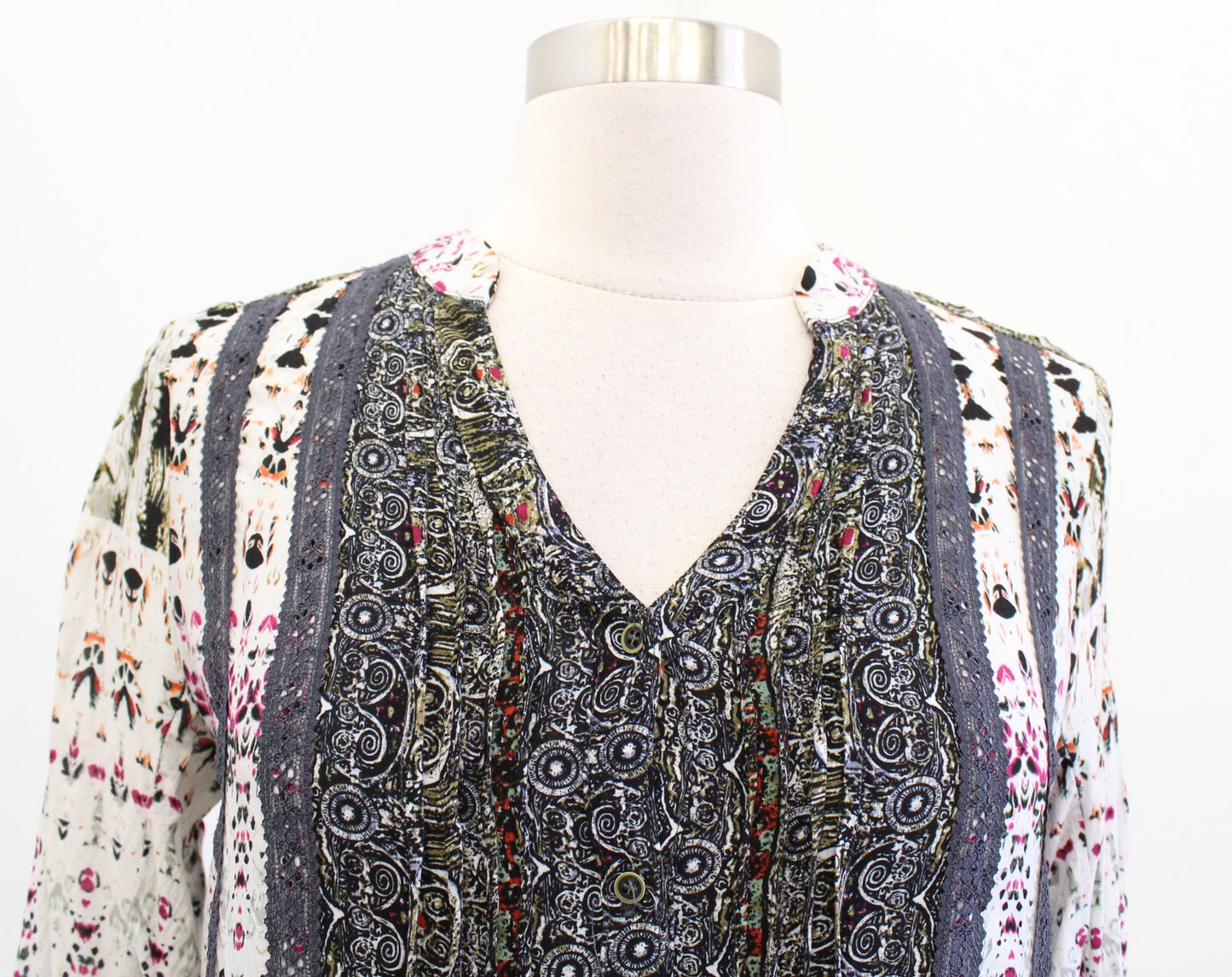 Tiny Anthropologie Mollie Printed Tunic Shift Dress Size XS Abstract Lace Trim