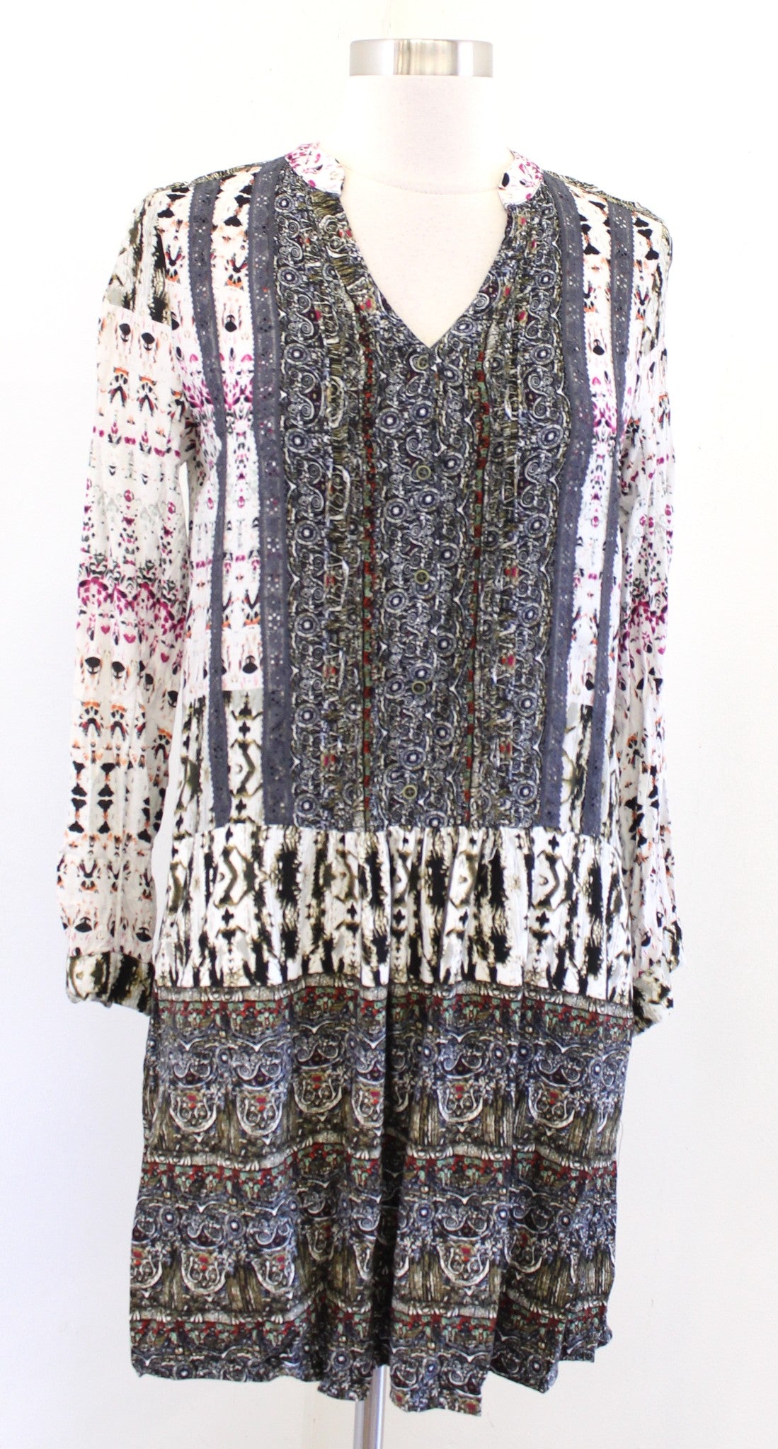 Tiny Anthropologie Mollie Printed Tunic Shift Dress Size XS Abstract Lace Trim