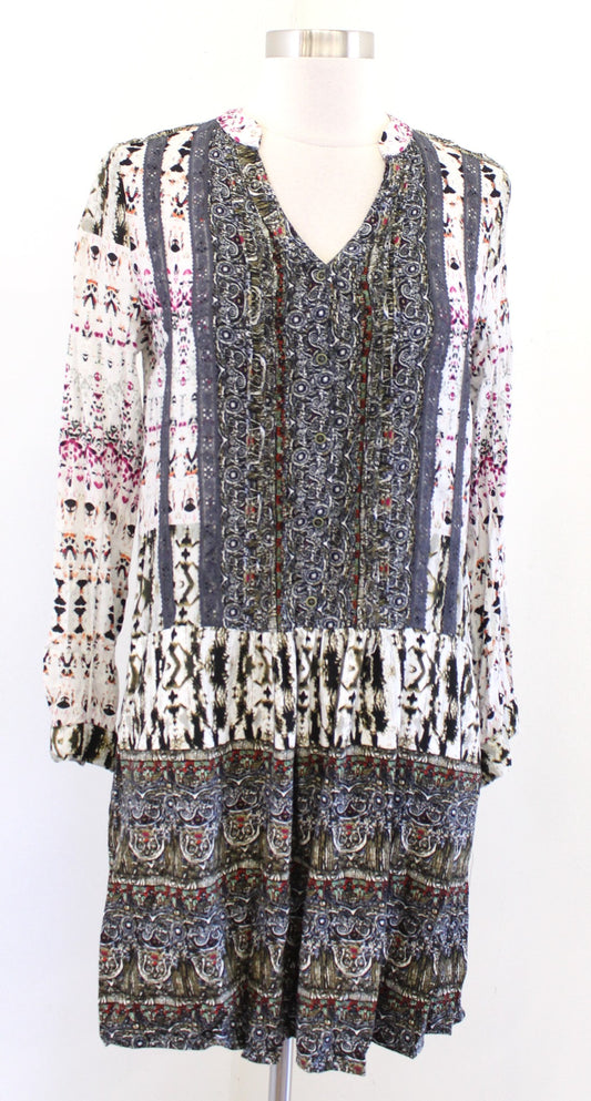 Tiny Anthropologie Mollie Printed Tunic Shift Dress Size XS Abstract Lace Trim