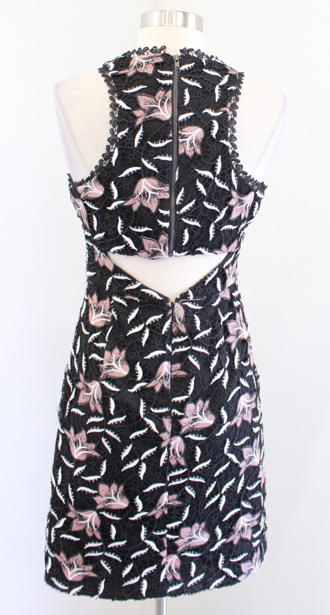 Aidan Aidan Mattox Floral Lace Open Back Cocktail Party Dress Size 4 Black Pink