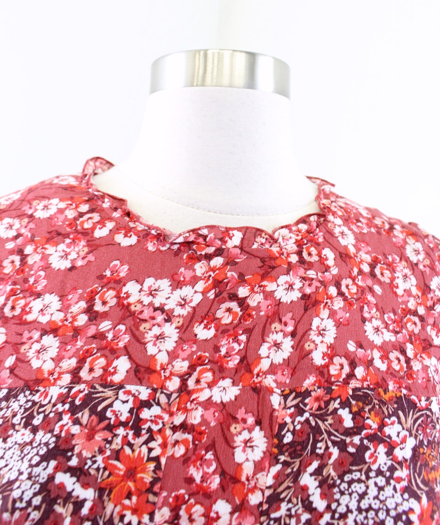 Maeve Anthropologie Esther Mixed Floral Print Tiered Tunic Shift Dress Sz S Red