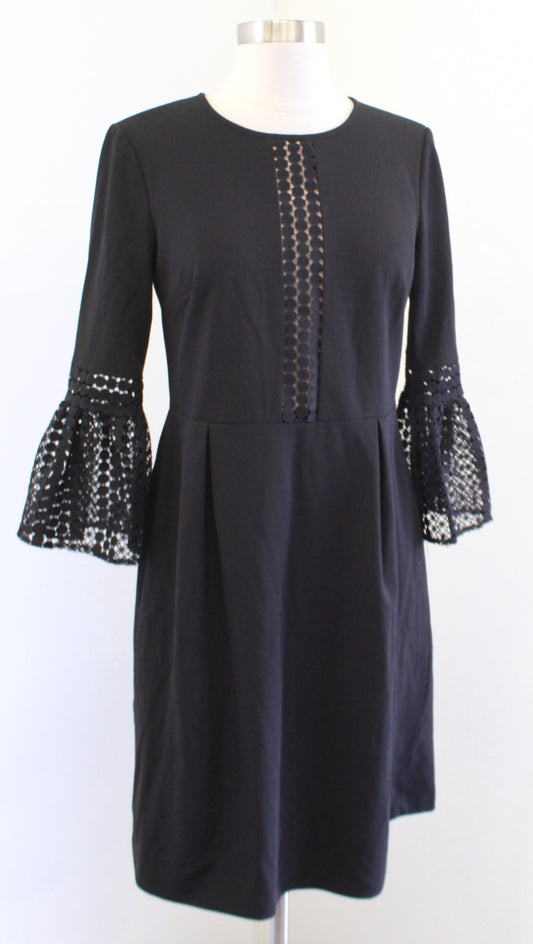Ivanka Trump Black Nude Eyelet Insert Crochet Bell Sleeve Sheath Dress Size 4