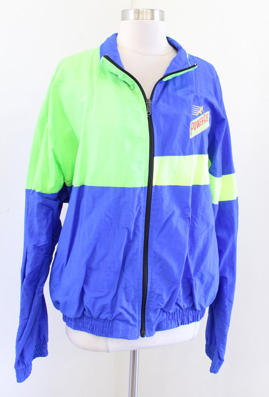 Vtg 90s Mens Blue Neon Green Powerade Zip Front Windbreaker Track Jacket Size L