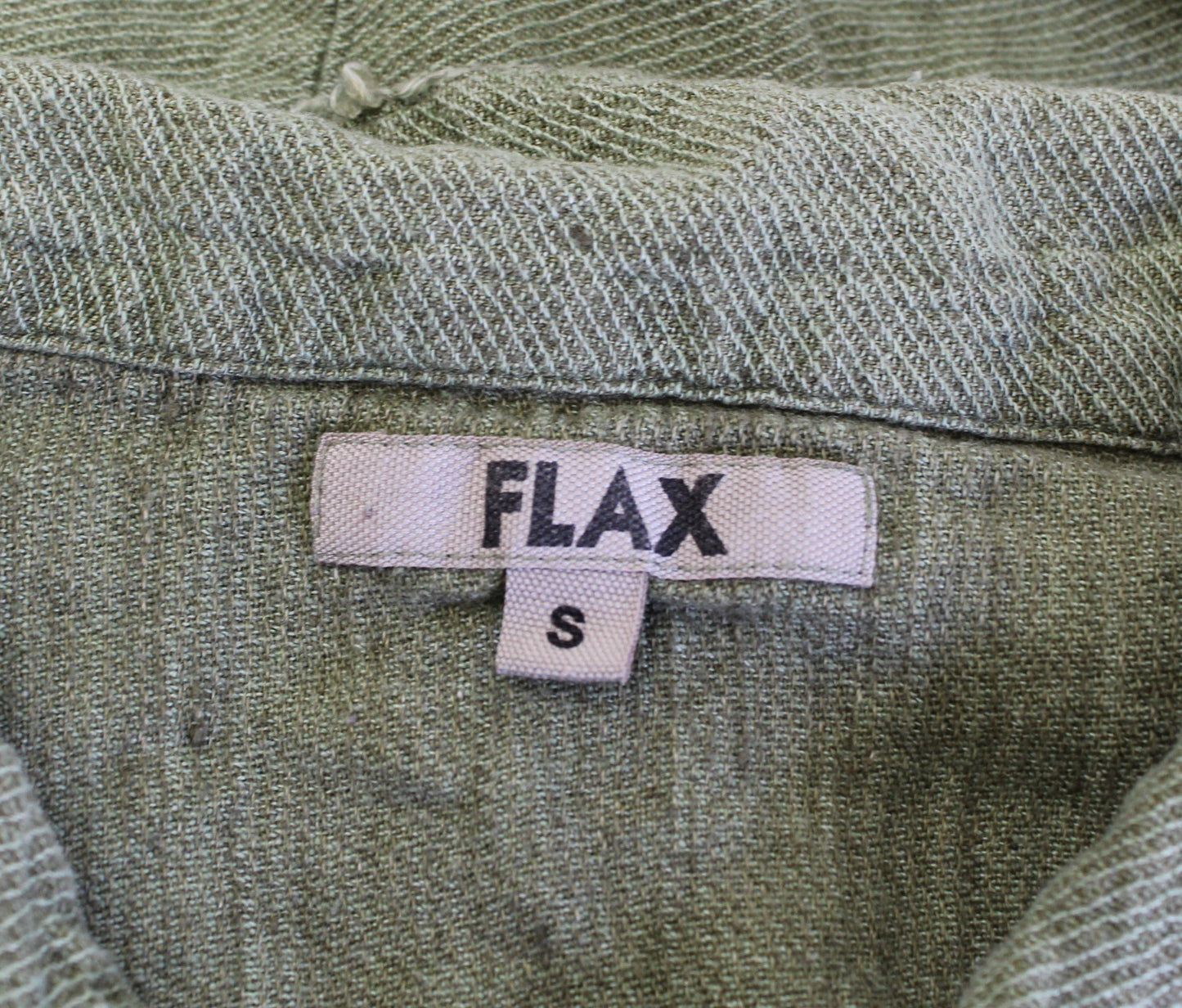 Flax Womens Green 100% Linen Button Front Fringe Trim Top Blouse Shirt SIze S