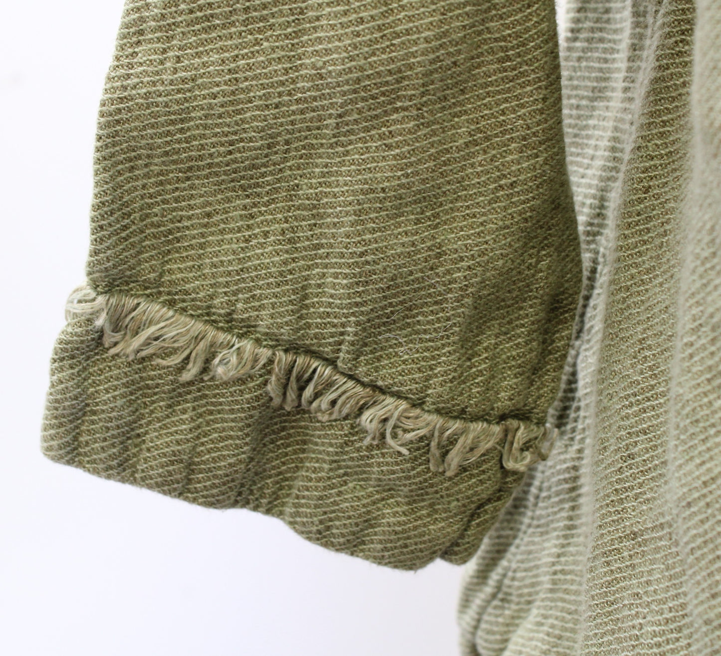 Flax Womens Green 100% Linen Button Front Fringe Trim Top Blouse Shirt SIze S