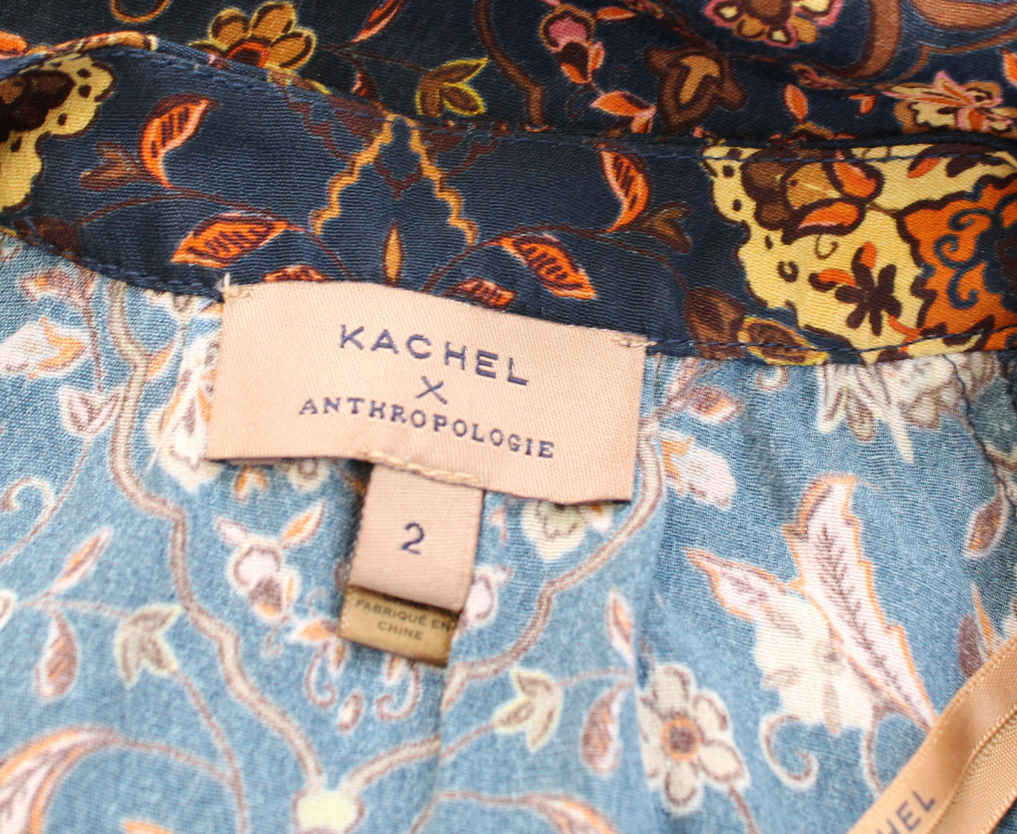 Kachel x Anthropologie Navy Blue Geometric Button Front Tie Sleeve Top Blouse 2